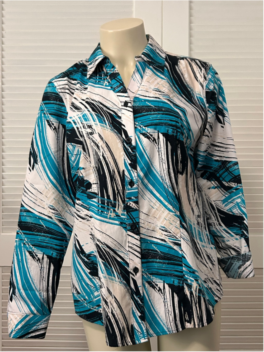 Chico’s Paisley Button Down Shirt Black Multicolor 100% Cotton Size M